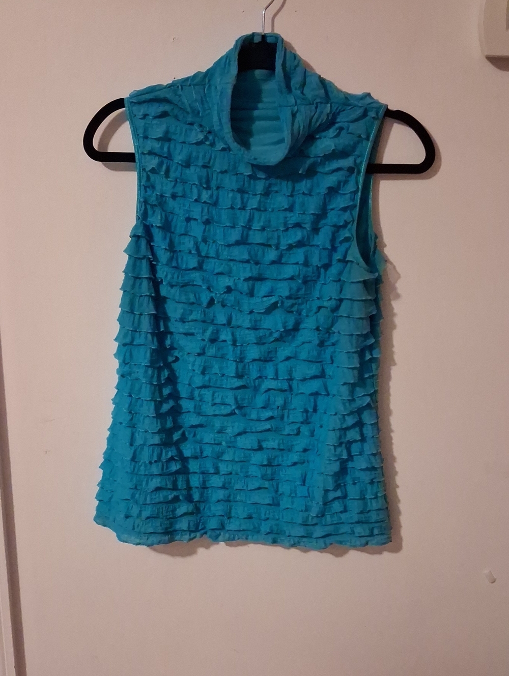 Cocomo Turquoise Ruffle Sleeveless Turtleneck Top